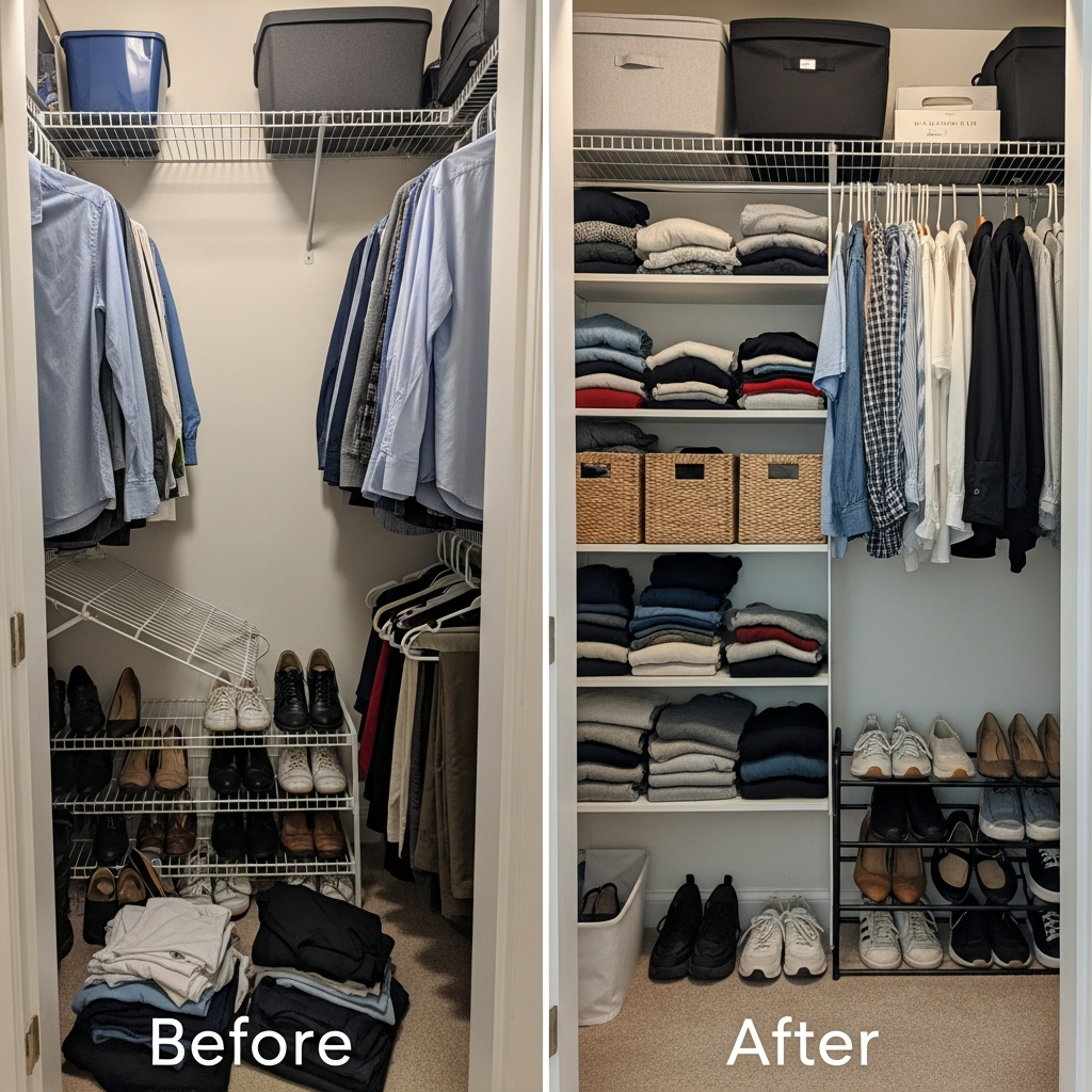 My Ottawa Handyman Before and after closet shelving installation Ottawa showing organized storage transformation