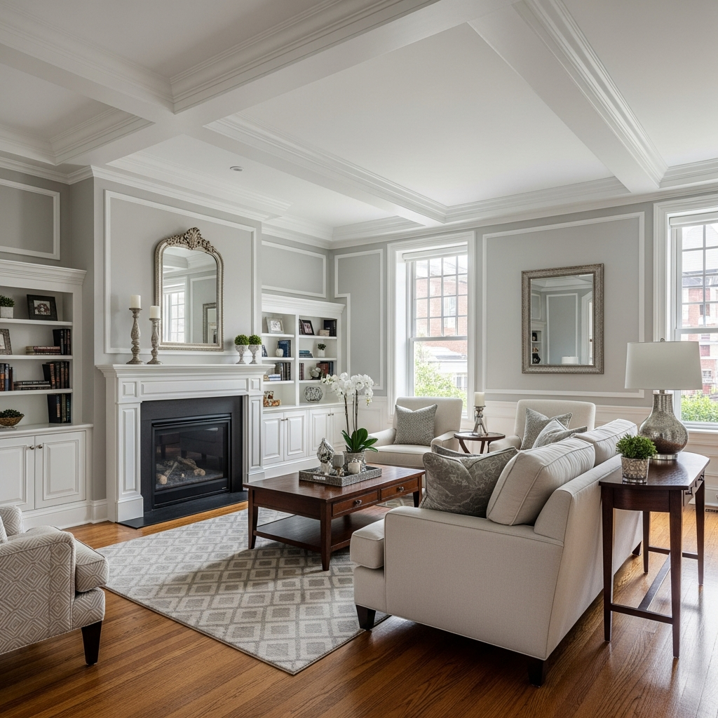 My Ottawa Handyman Elegant wainscoting and crown moulding painting in Westboro home