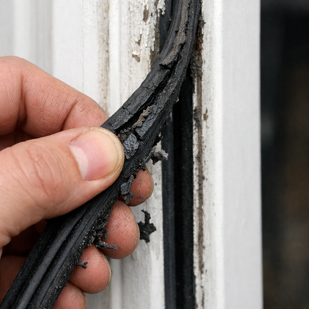 My Ottawa Handyman Removing old cracked weatherstripping during door seal repair in Ottawa home