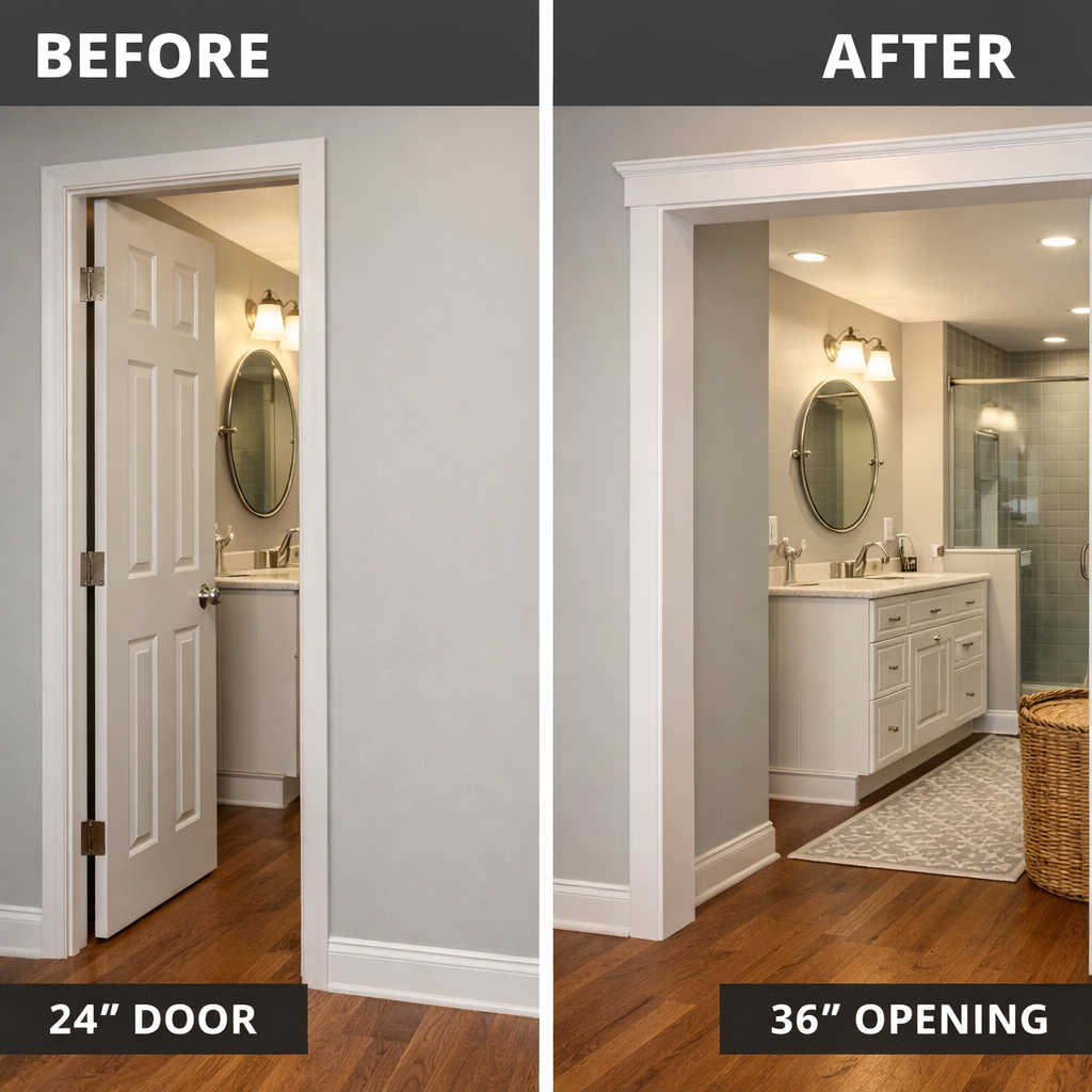 My Ottawa Handyman Before and after doorway widening service in a Westboro Ottawa home for wheelchair access.