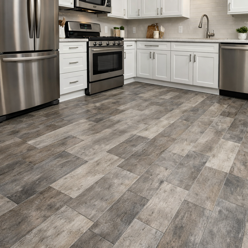 My Ottawa Handyman Completed waterproof flooring for basements and kitchens with new baseboard trim in Kanata