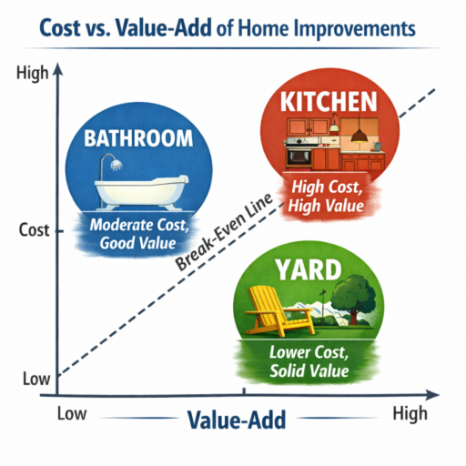 infographics_cost_vs_value_kitchen_bathroom_yard ► My Ottawa Handyman "Infographic schedule for DIY weekend repairs to add home value."