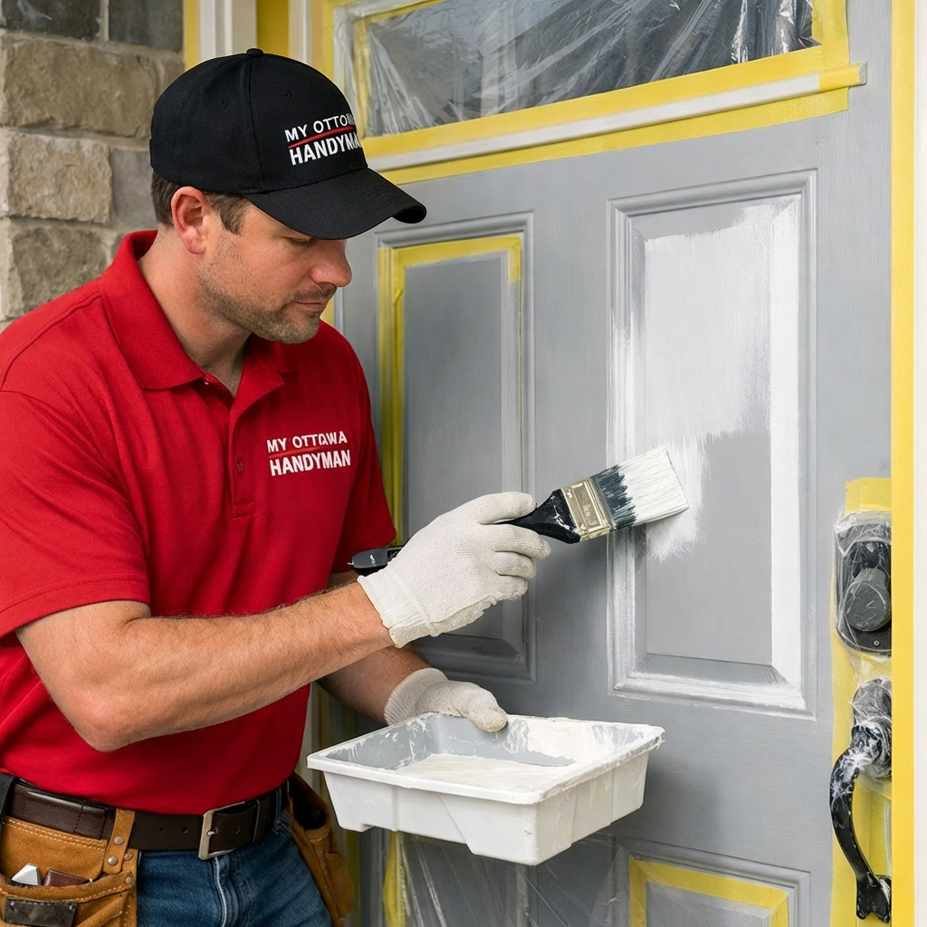 Door_painting_01 ► My Ottawa Handyman My Ottawa Handyman Professional Ottawa door painters performing meticulous prep work and sanding