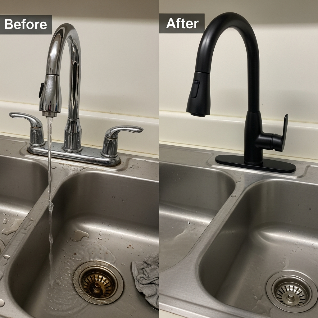My Ottawa Handyman Before and after Faucet Repair and Replacement Ottawa project in a Westboro kitchen."