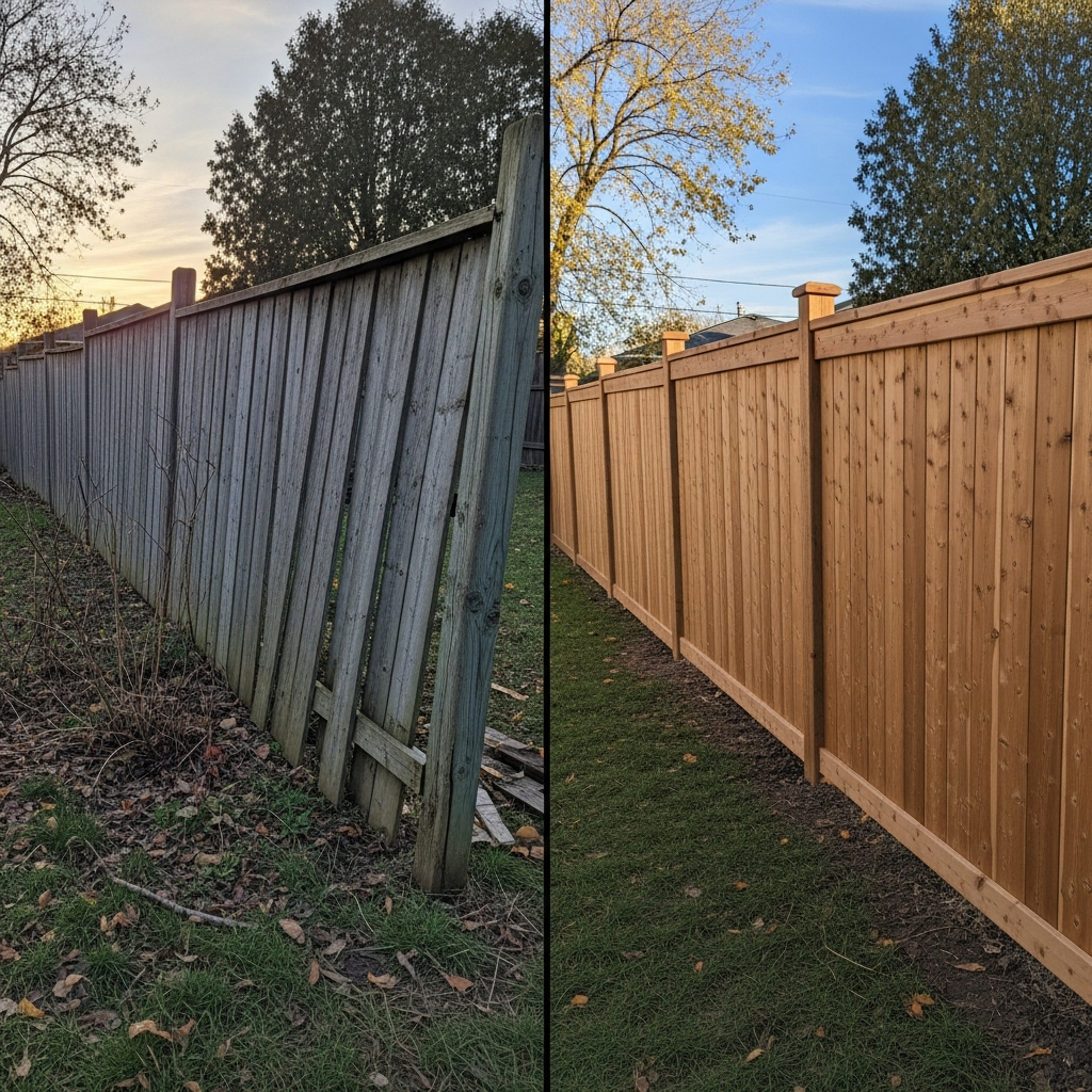 My Ottawa Handyman Before and after wood Fence Assembly Ottawa project in Nepean.