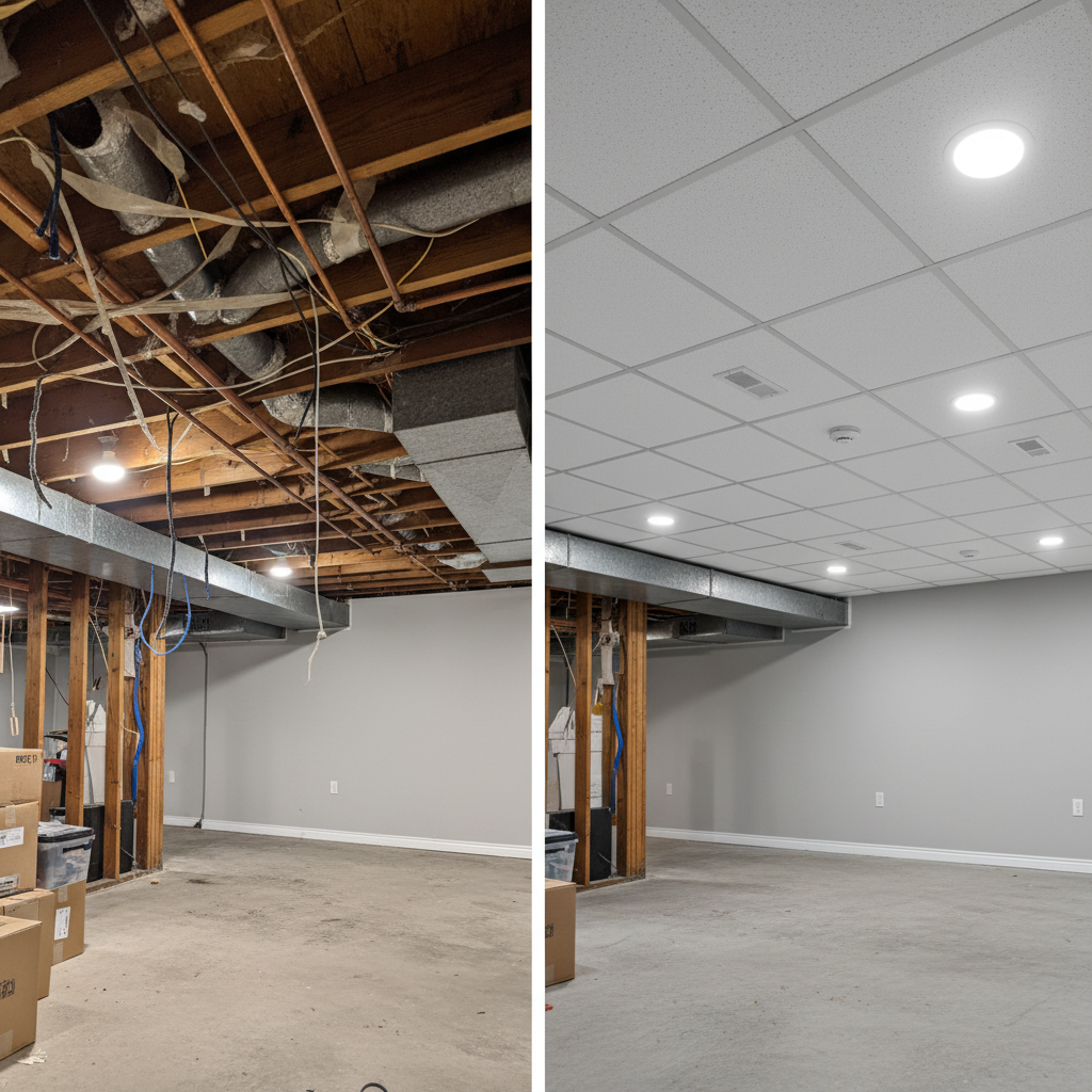 My Ottawa Handyman Before and after T-Bar Ceiling Installation Ottawa basement renovation.