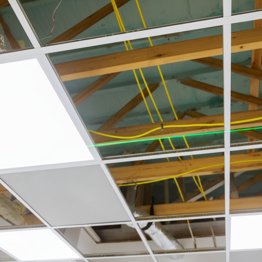 My Ottawa Handyman Professional suspended ceiling grid alignment in Ottawa office.