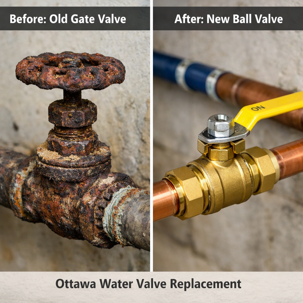 My Ottawa Handyman Before and after water valve replacement Ottawa showing upgrade to ball valve